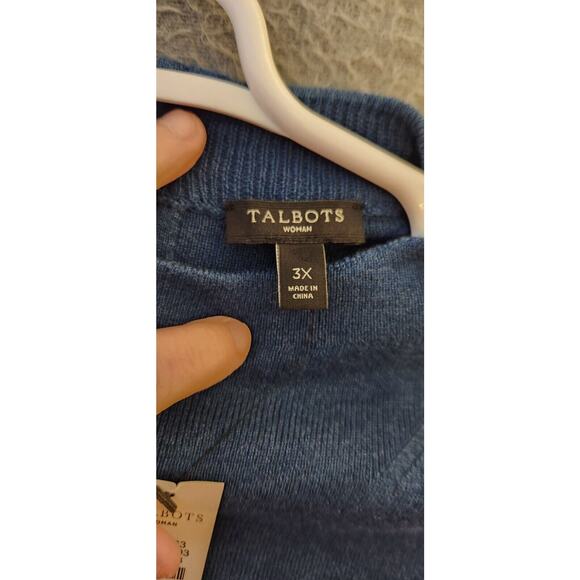 Talbots Sweater Women 3X Blue Lightweight Short Sleeve Cotton Modal Zipper NWT - Picture 5 of 7